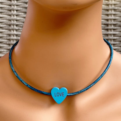 Candy Heart Valentine's Phrase Leather Necklace