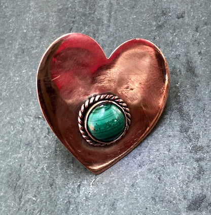 Handmade copper heart with Malicite gemstone ring