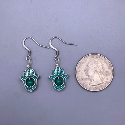Hamsa Dangle Earrings with Turquoise