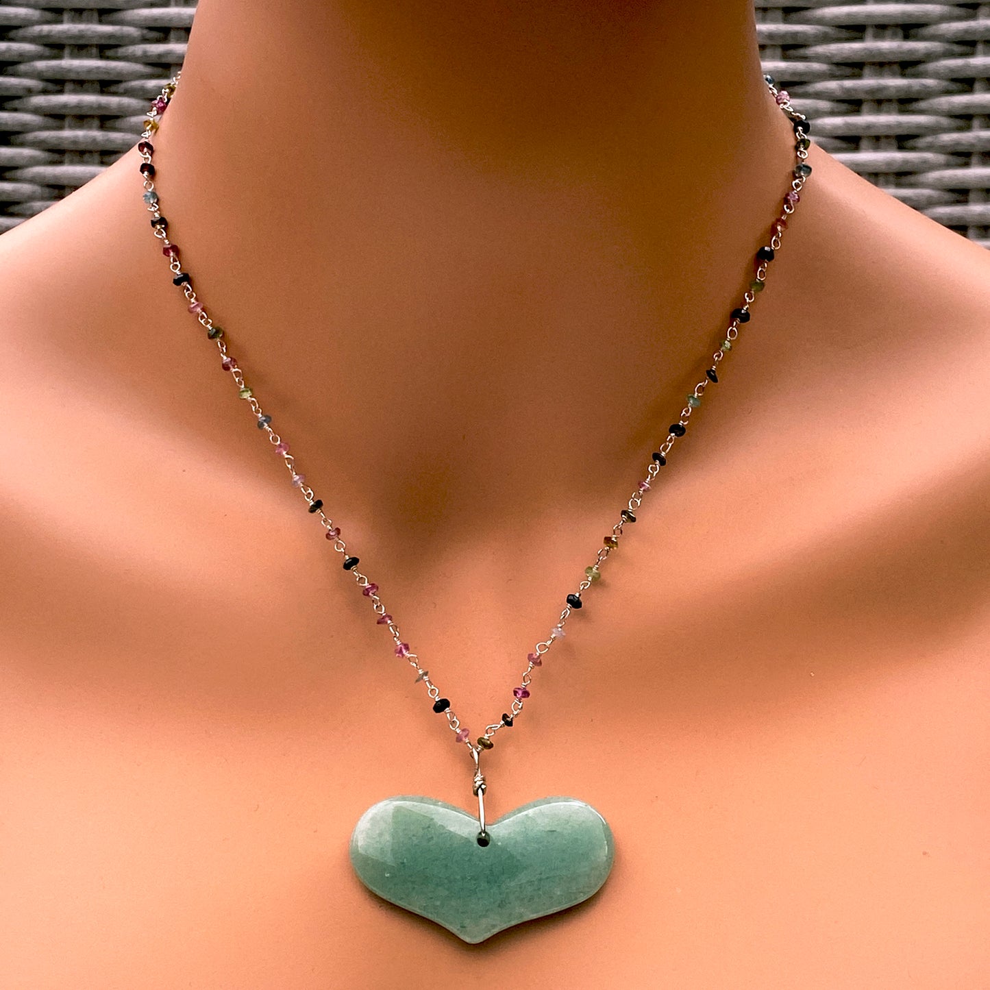 Green Aventurine gemstone Heart chain Necklace