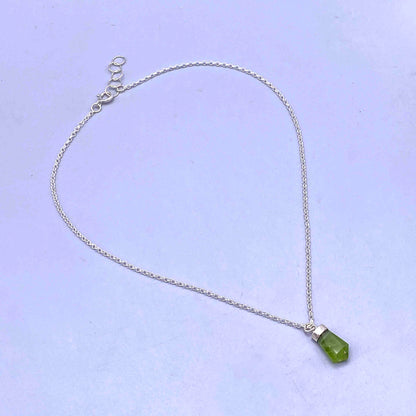 Peridot gemstone point  sterling silver chain Necklace