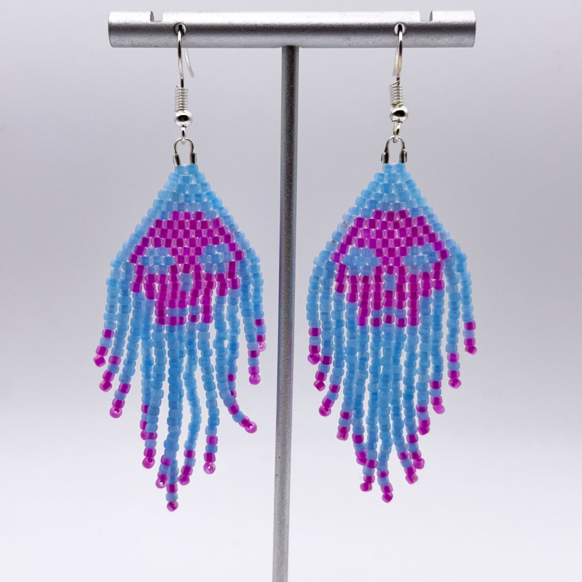 Glass Beaded skull fringe earrings