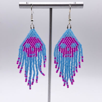 Glass Beaded skull fringe earrings