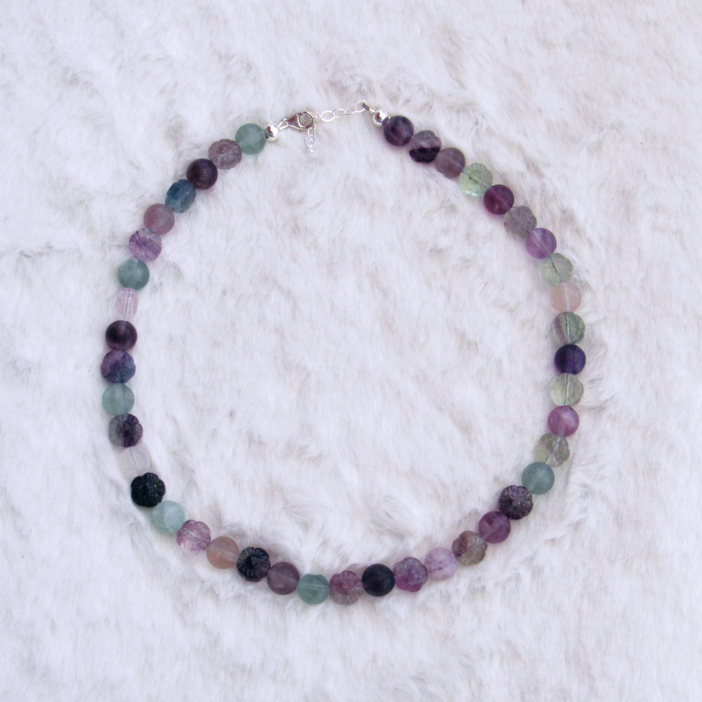 Rainbow Fluorite gemstone Beaded Flower Necklace