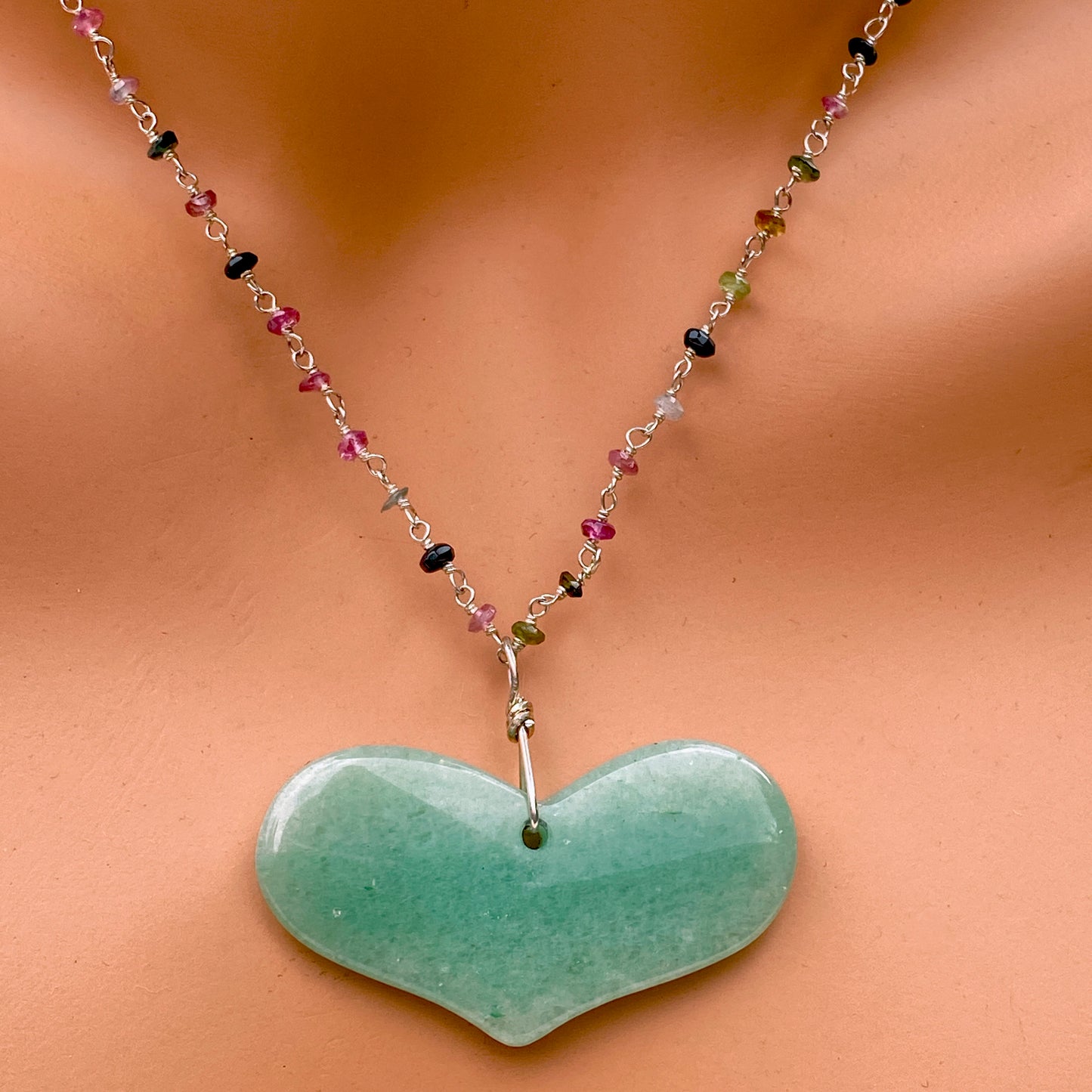 Green Aventurine gemstone Heart chain Necklace