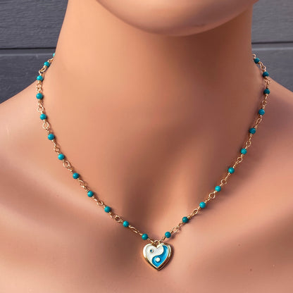 Turquoise and Yin Yang Necklace