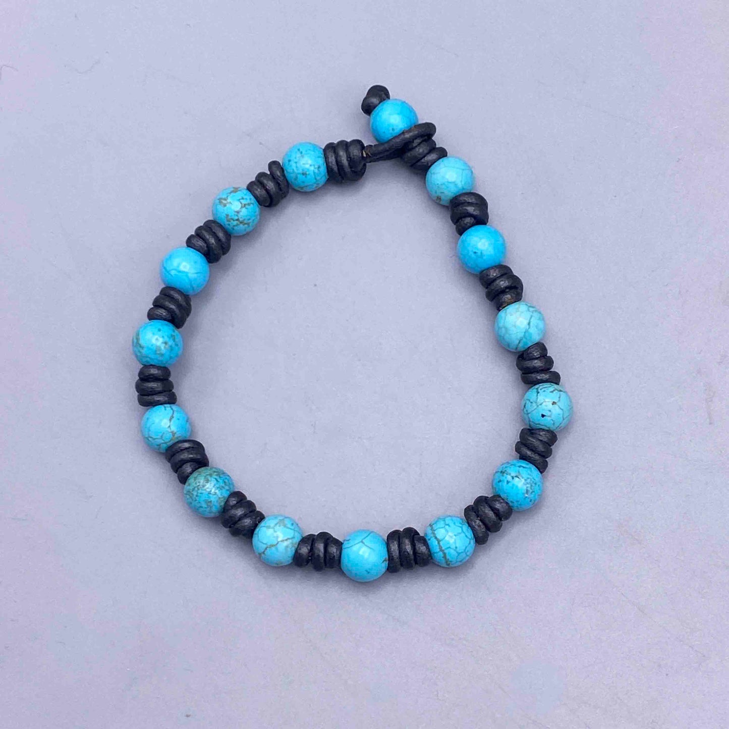 Turquoise Howlite on leather knotted bracelet