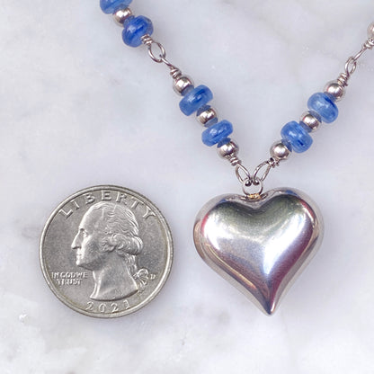 Kyanite And Stainless Steel Heart Necklace