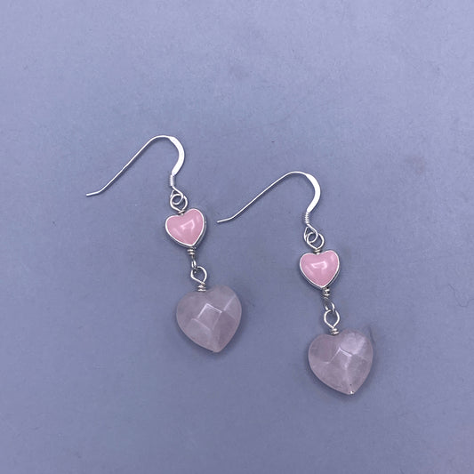 Rose Quartz Gemstone Heart Dangle Earrings