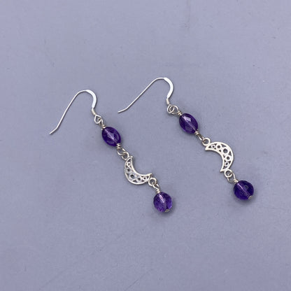 Amethyst and Moon Dangle Earrings