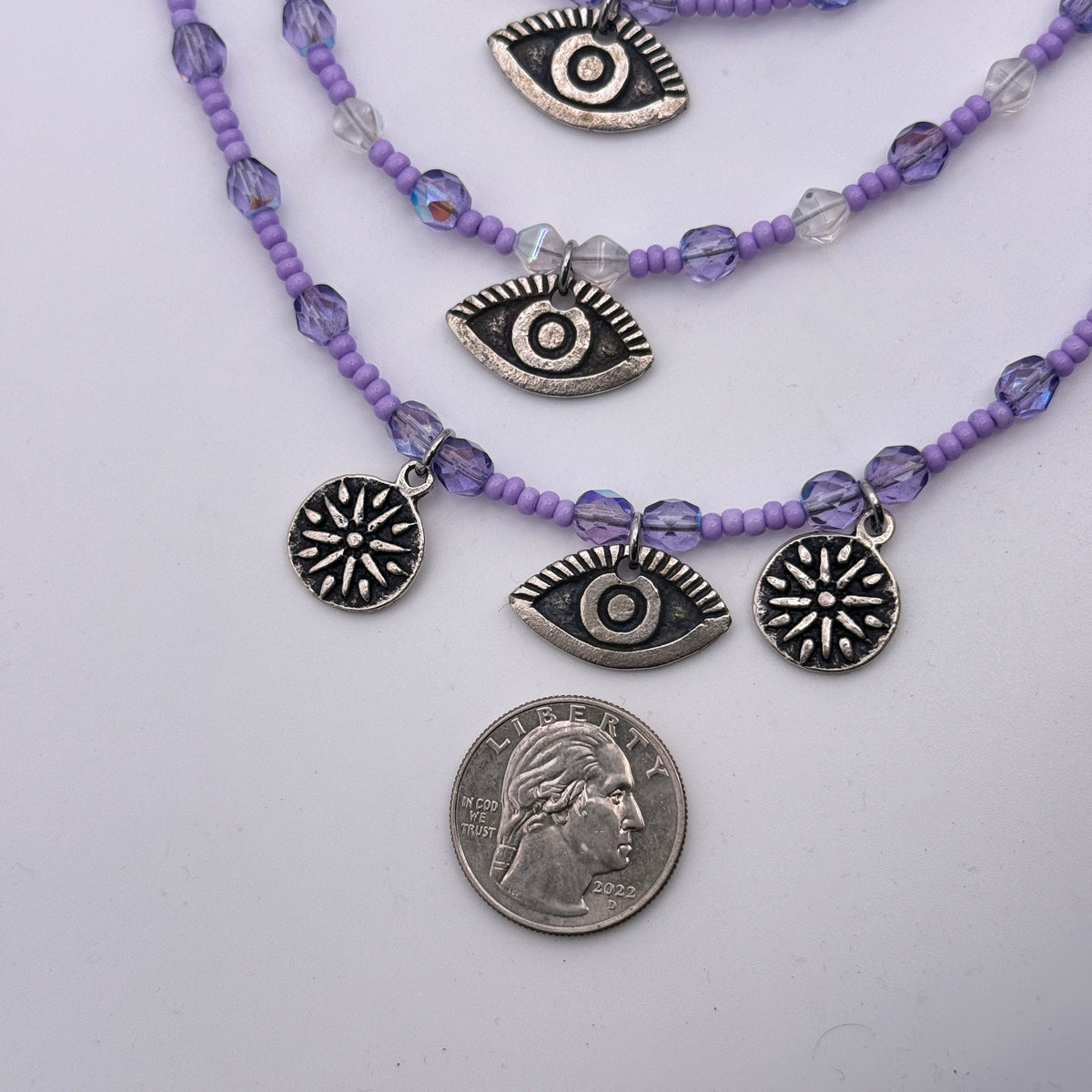 Three strand Glass Beaded Necklace with Evil eye