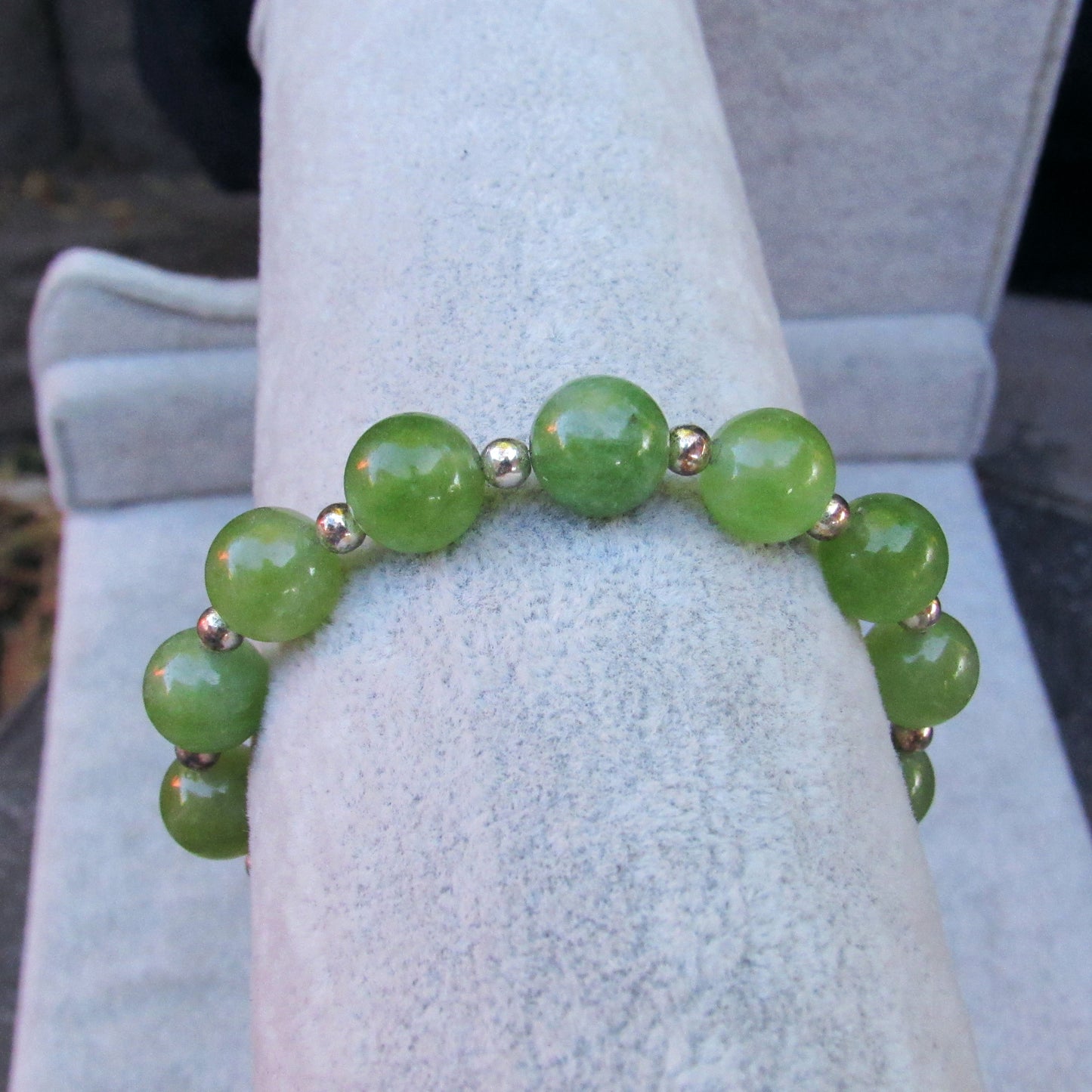 Genuine Peridot gemstone stretch Bracelet with 14kt golf fill