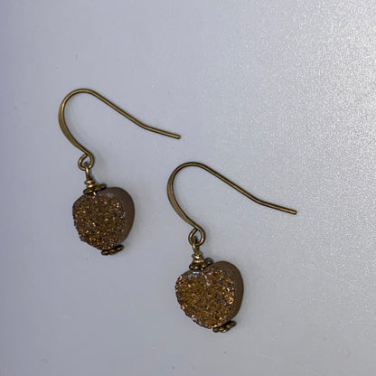 Drusy Agate Gemstone Heart Earrings