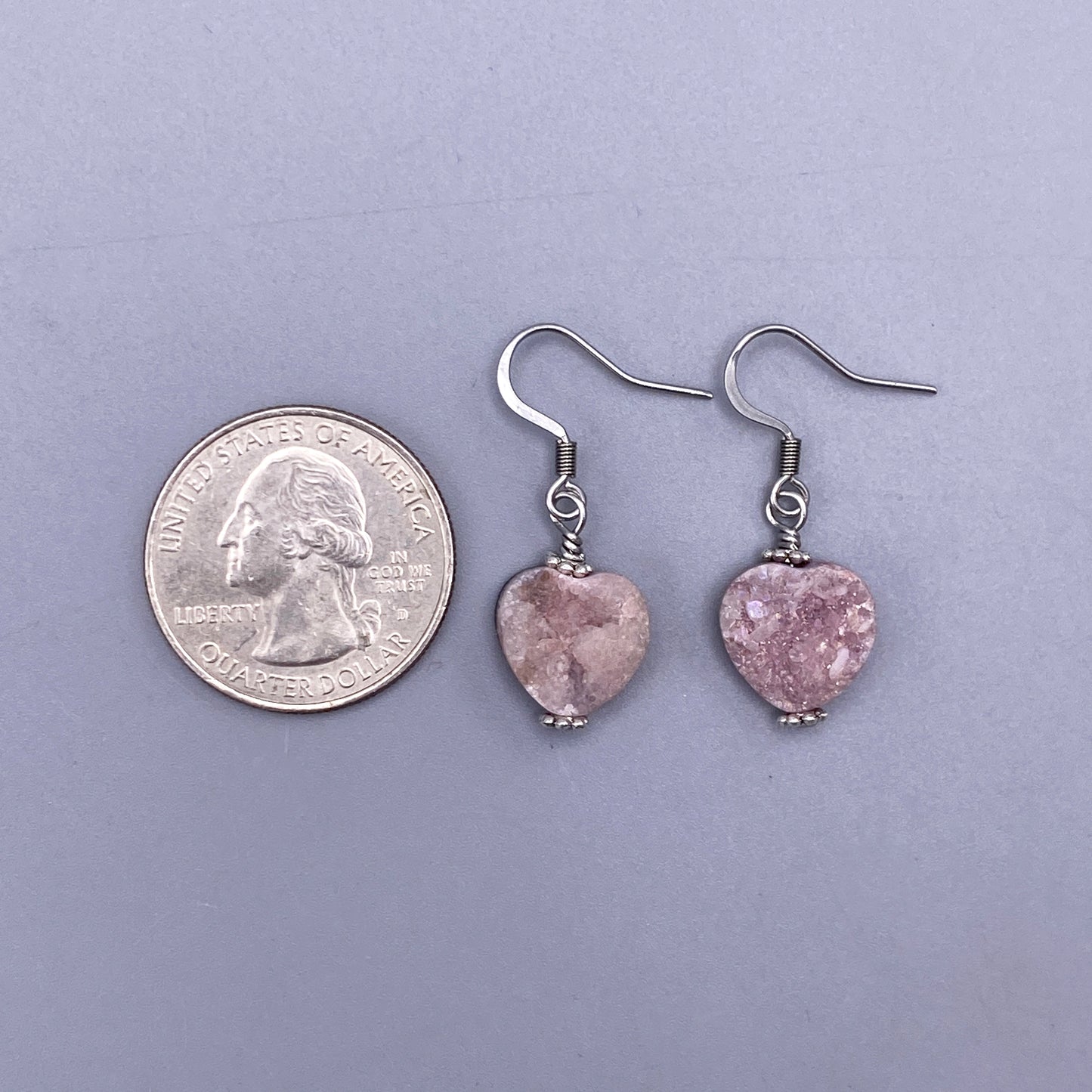 Drusy Agate Gemstone Heart Earrings