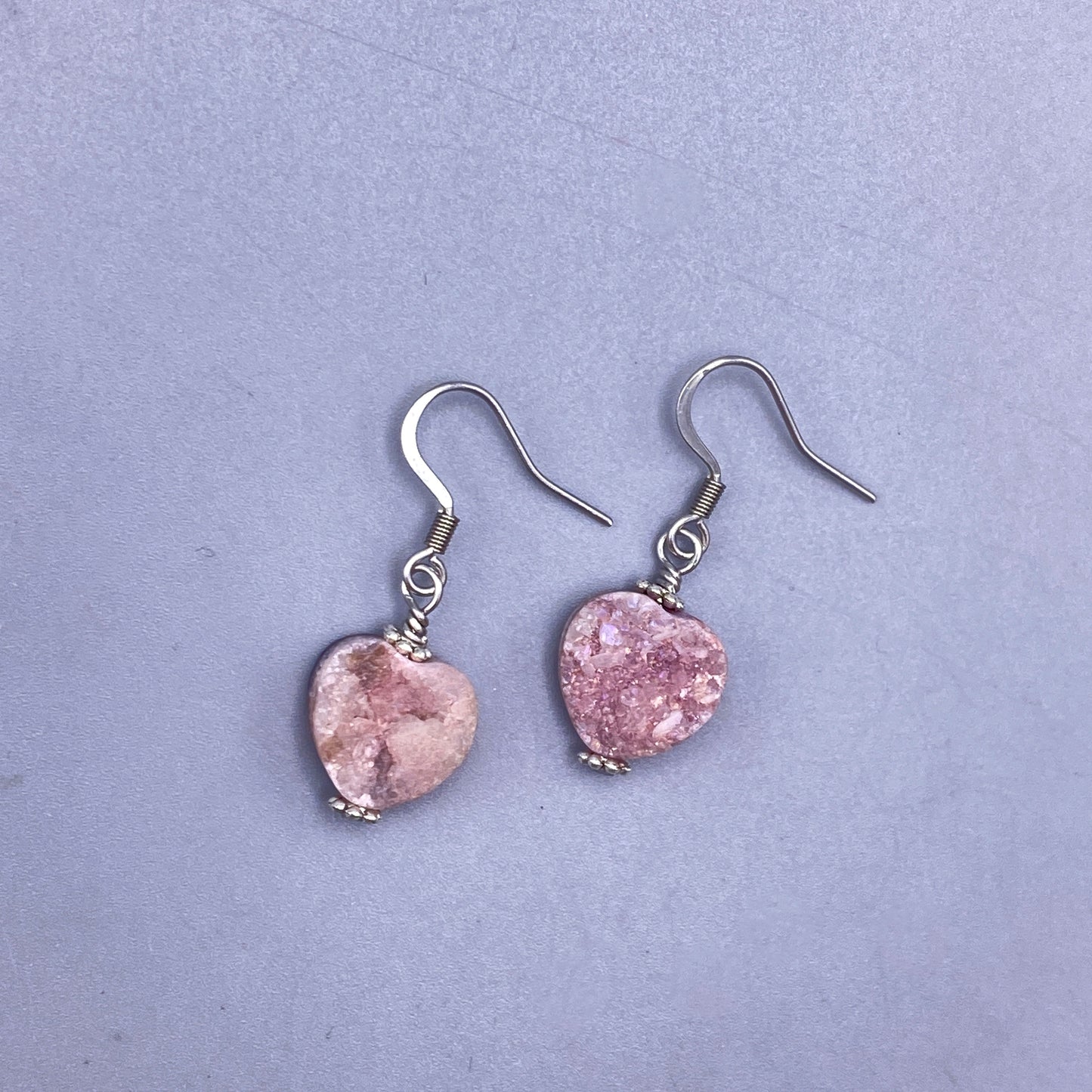 Drusy Agate Gemstone Heart Earrings