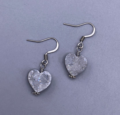 Drusy Agate Gemstone Heart Earrings