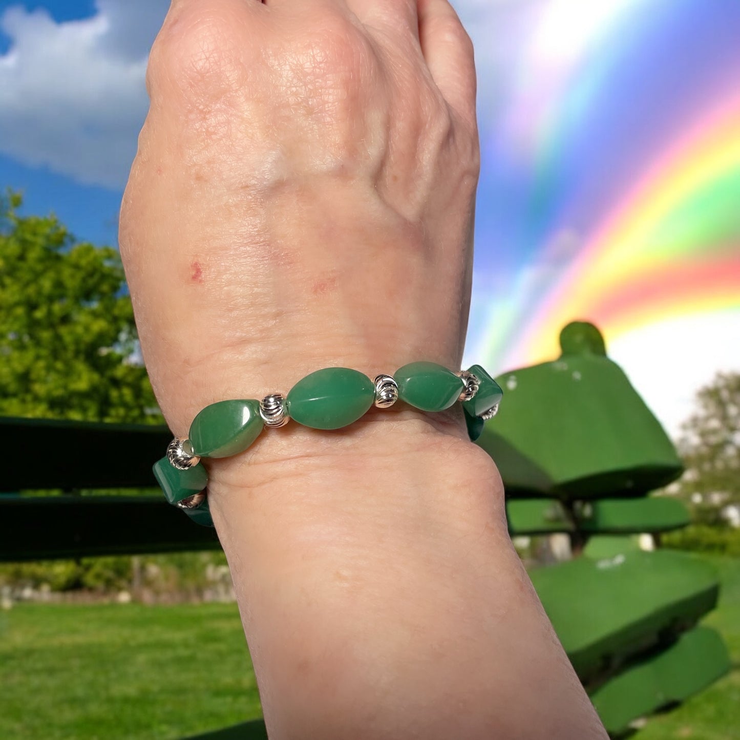 Green Aventurine and Sterling Silver Bracelet