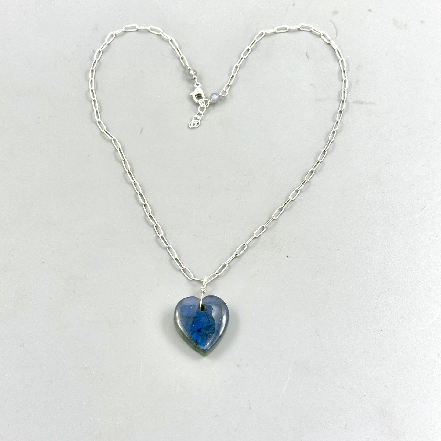 Labradorite Heart gemstone Pendant on labradorite and Silver Chain