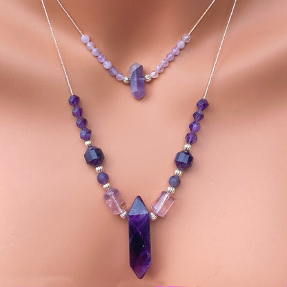 Amazing Layered Amethyst gemstone Necklace with sterling silver.