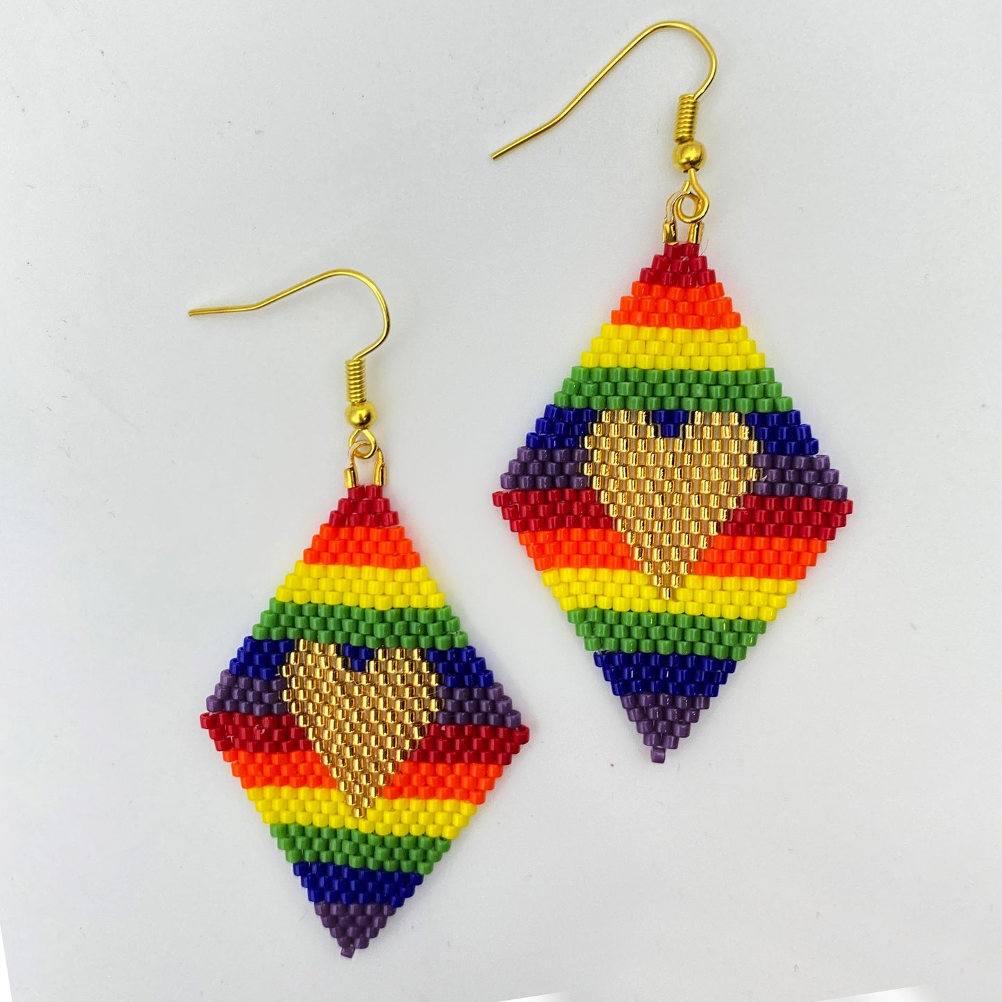Beaded Glass Heart Pride Rainbow Earrings