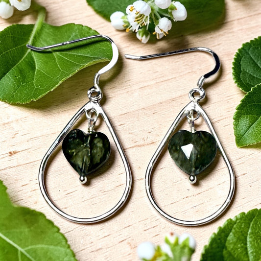 Green Aquamarine Heart Dangle Earrings