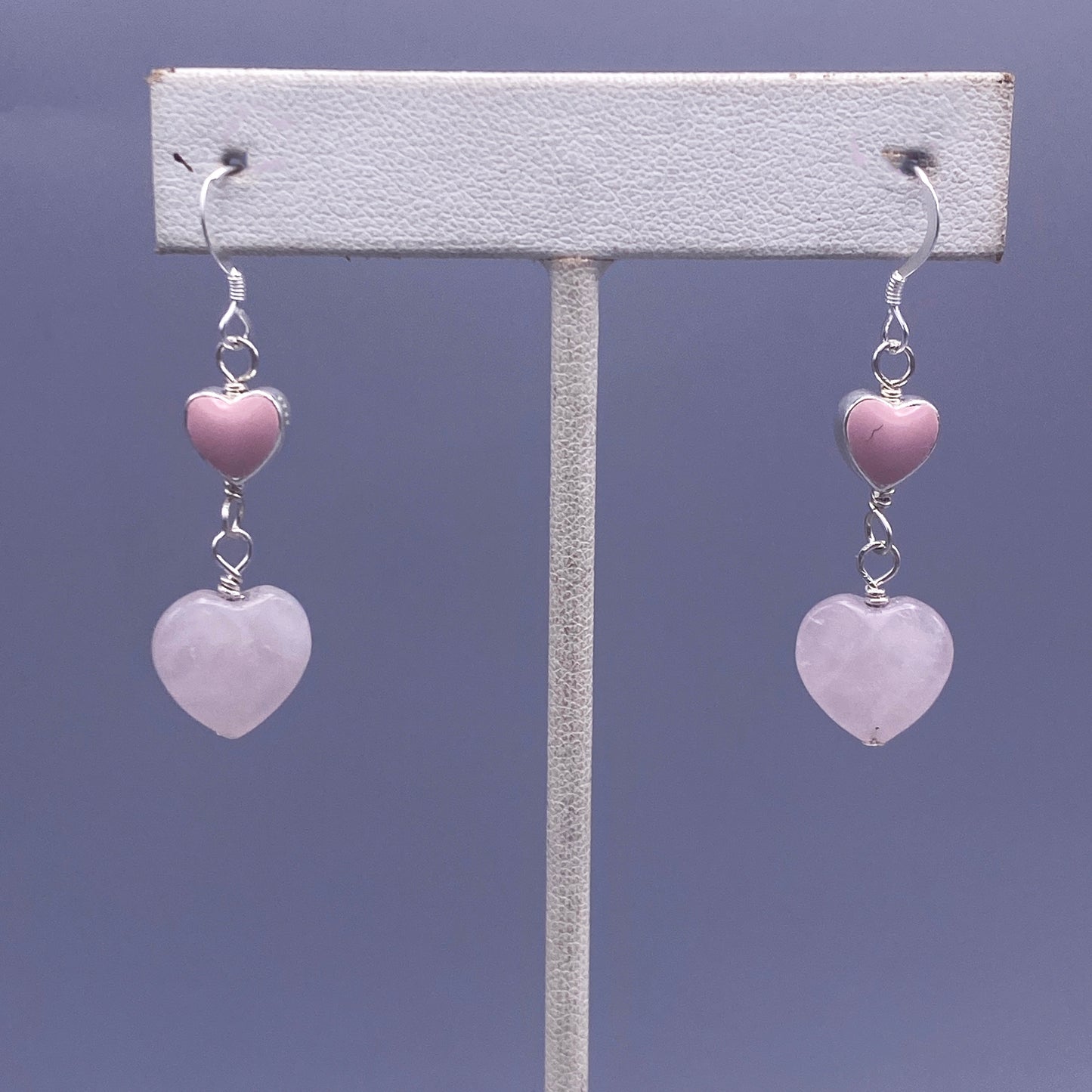 Rose Quartz Gemstone Heart Dangle Earrings