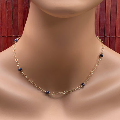 Blue Sapphire and Heart Chain Necklace