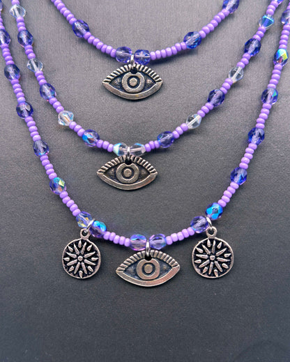 Three strand Glass Beaded Necklace with Evil eye