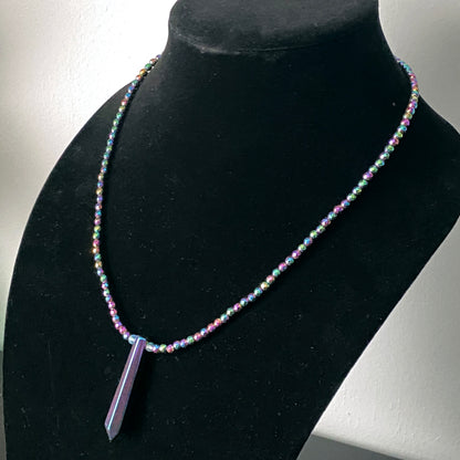 Rainbow Hematite and Blue Topaz Necklace