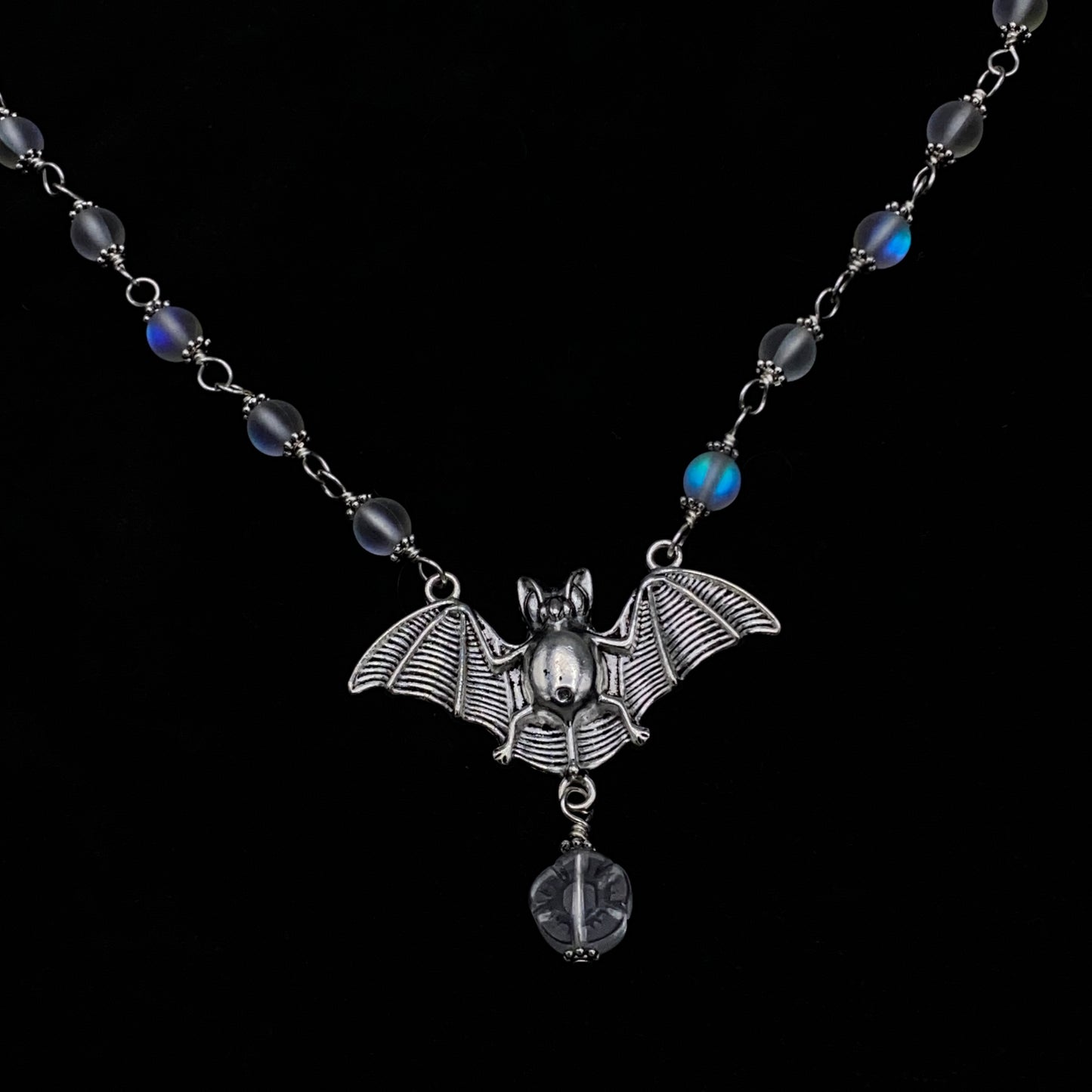 Halloween Bat with Quartz gemstone crystal Necklace