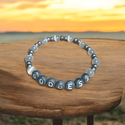 Selenite and Hematite Goddess Bracelet