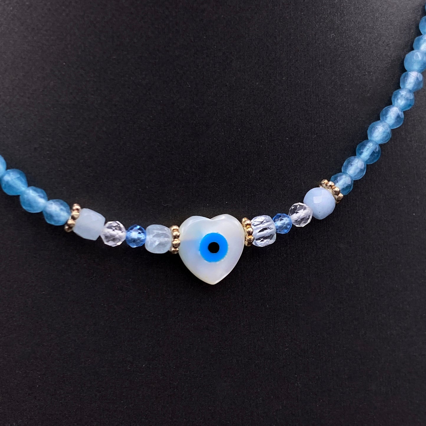 Aquamarine, Blue Topaz, and Evil Eye Necklace