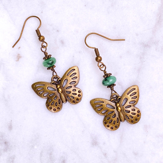 Emerald and Butterfly Dangle Earrings