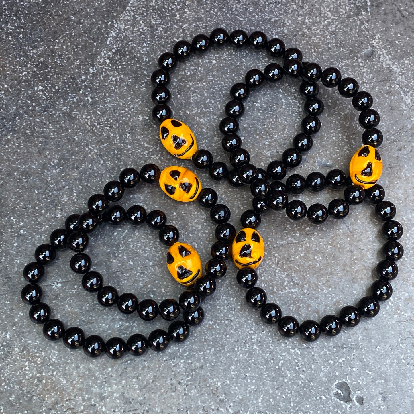 Pumpkin and Onyx gemstone Stretch Bracelet