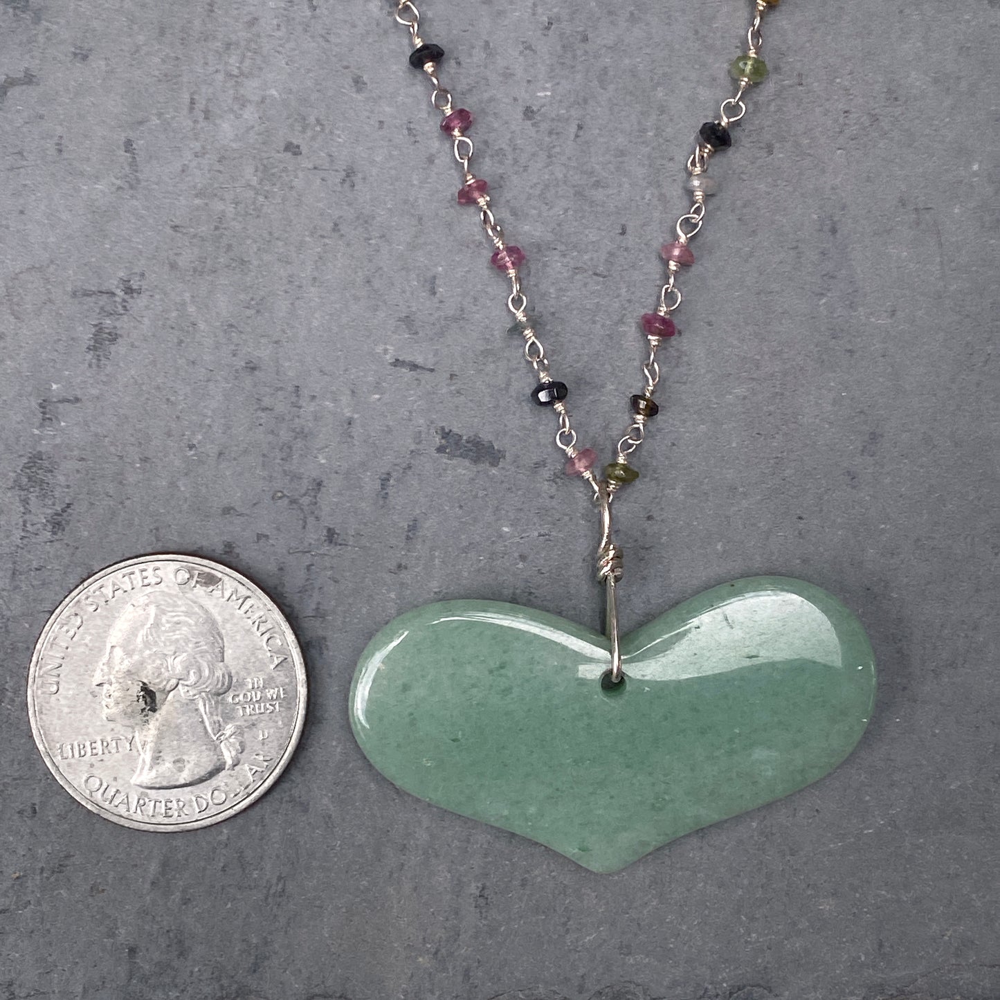 Green Aventurine gemstone Heart chain Necklace