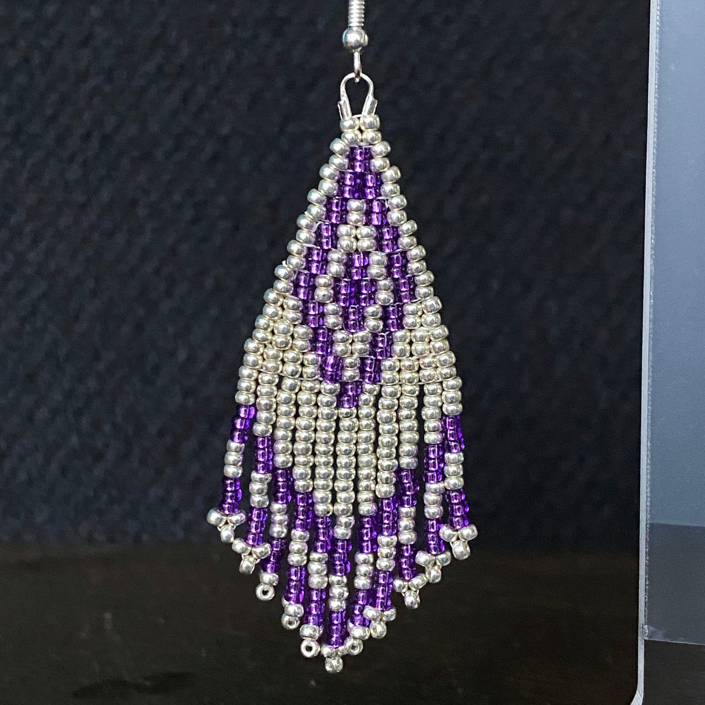 Purple Seed Bead Fringe Earrings