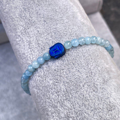 Aquamarine and Buddha Stretch bracelet