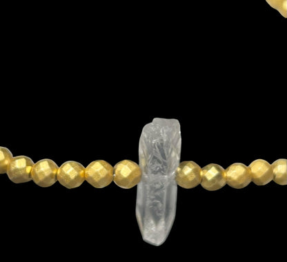 Dainty Gold Hematite and Quartz Beaded Stretch Bracelet