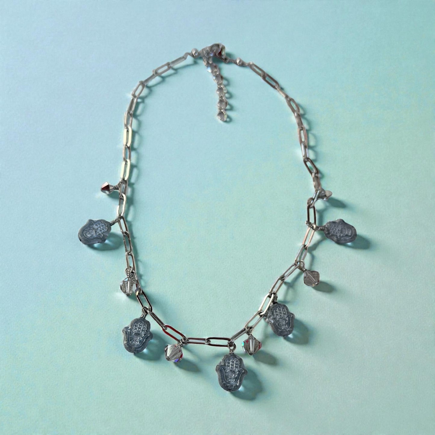 glass Hamsa chain Necklace