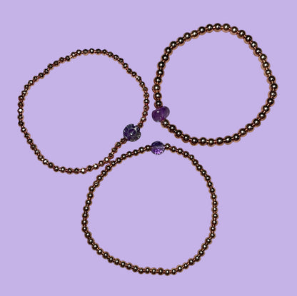 Dainty Amethyst Flower and  Rose Hematite Bracelet Stack