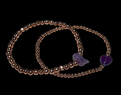 Amethyst Heart Rose Hematite Bracelet Stack