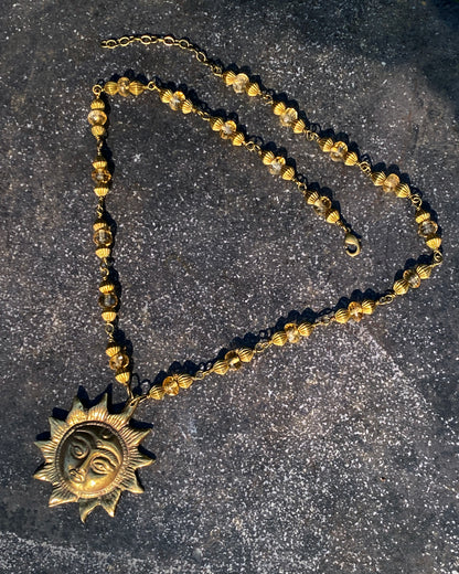 Brass Sun and Citrine Necklace