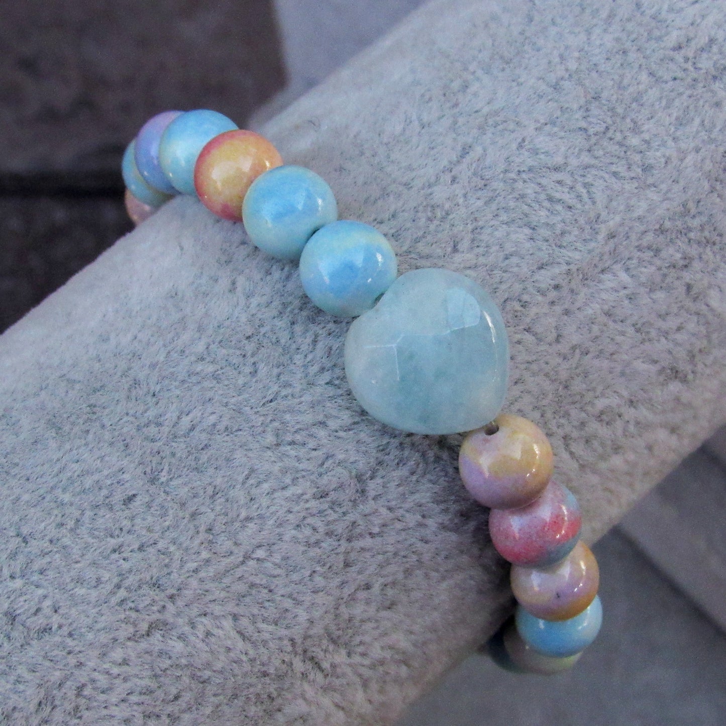 Alashan Agate and Aquamarine Heart gemstone Bracelet