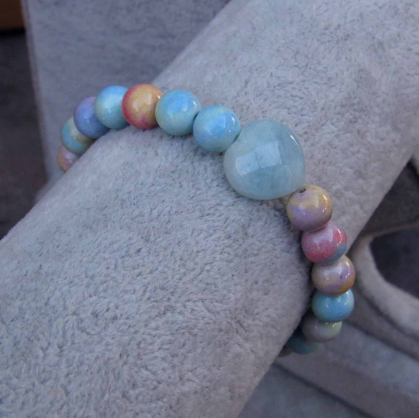 Alashan Agate and Aquamarine Heart gemstone Bracelet