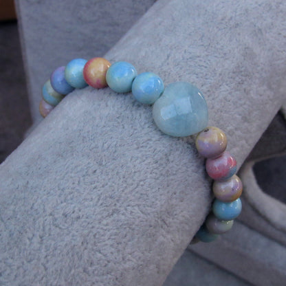 Alashan Agate and Aquamarine Heart gemstone Bracelet