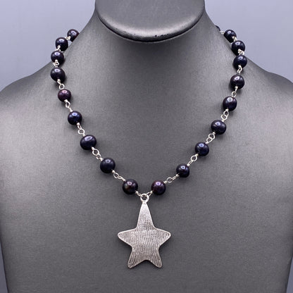 Black Pearl and Star Necklace