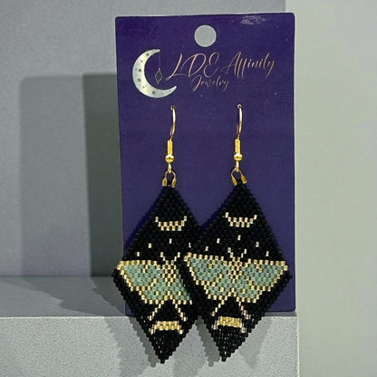 Lunar Moth Seed Bead handcrafted Earrings