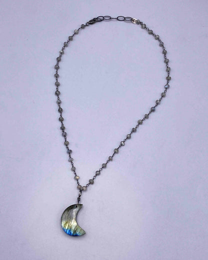 Labradorite Moon on Sterling Silver Rope Chain