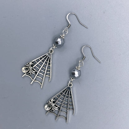 Spider in Web and Hematite Dangle earrings