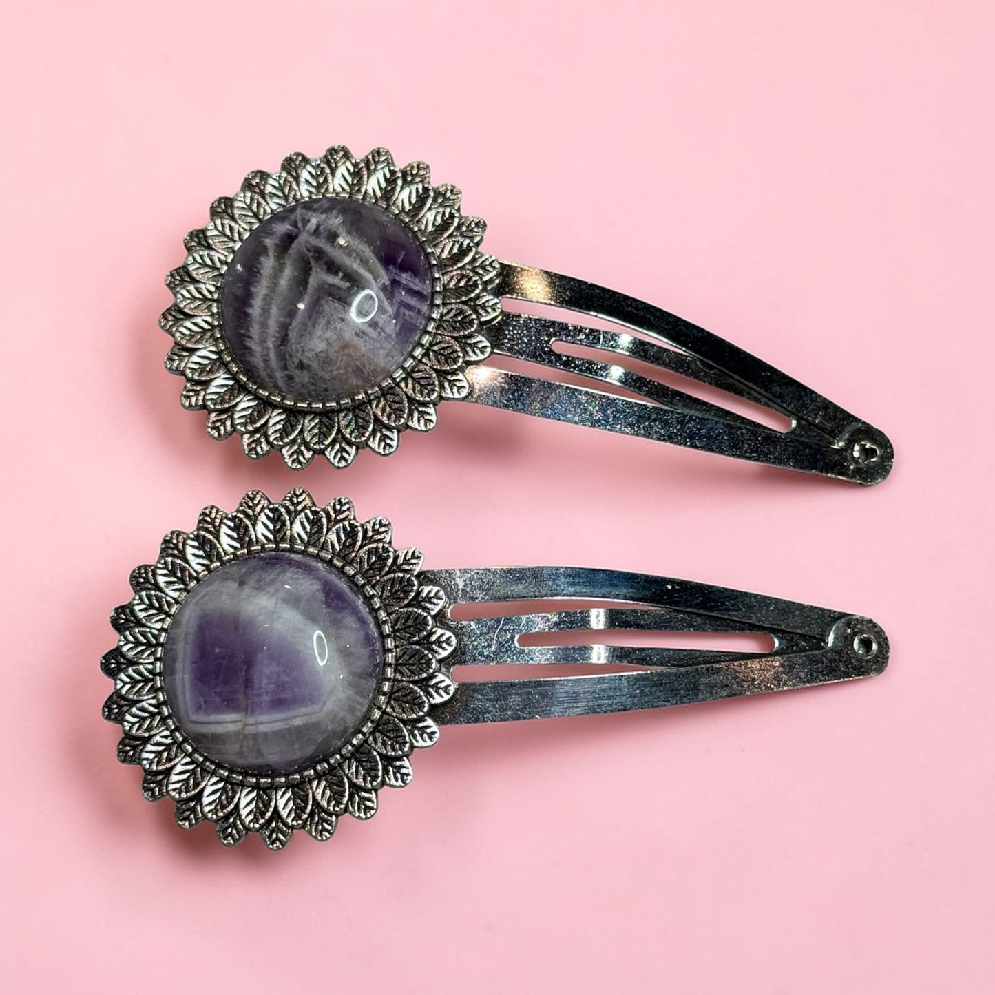 Amethyst Gemstone Barrette set
